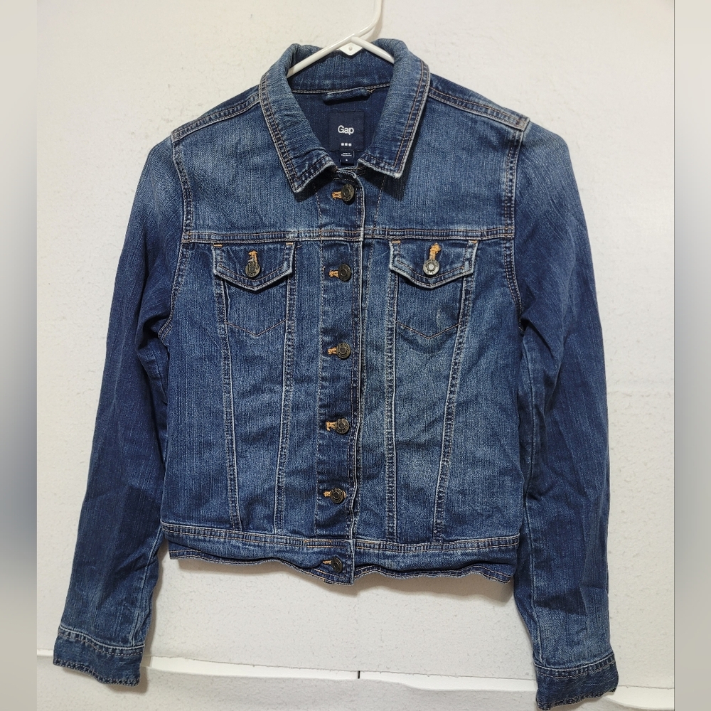 GAP 1969 WOMEN'S SIZE S BUTTON UP BLUE DENIM CROPPED JACKET